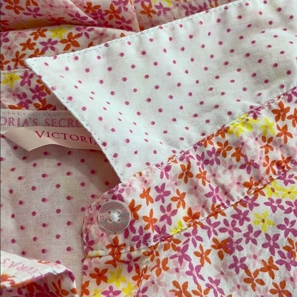 Victorias Secret Night Shirt Womens Medium Pink Floral Cottagecore Sleep Shirt - Picture 6 of 13